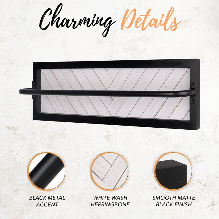 Rustic Black and White Wood Wall Mounted Towel Rack