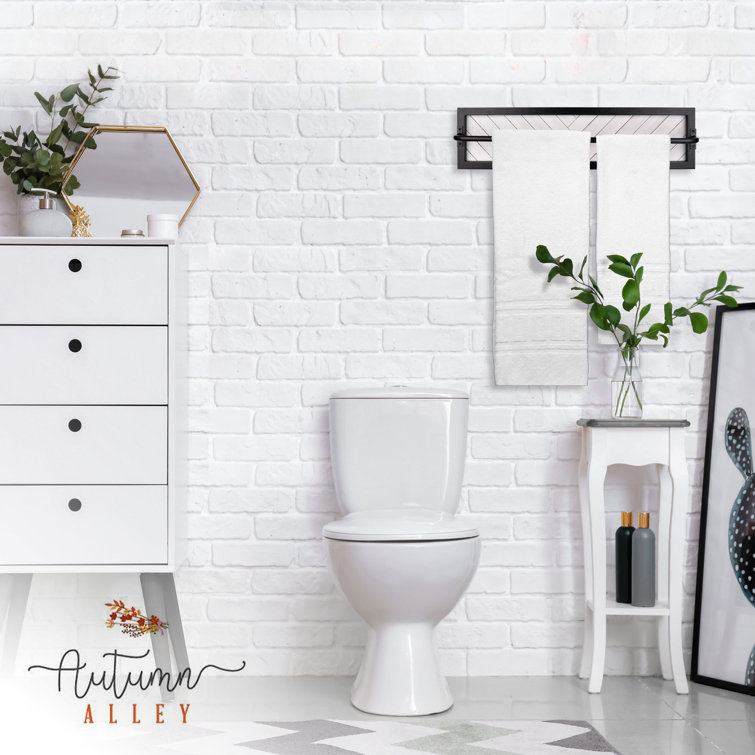 Rustic Black and White Wood Wall Mounted Towel Rack