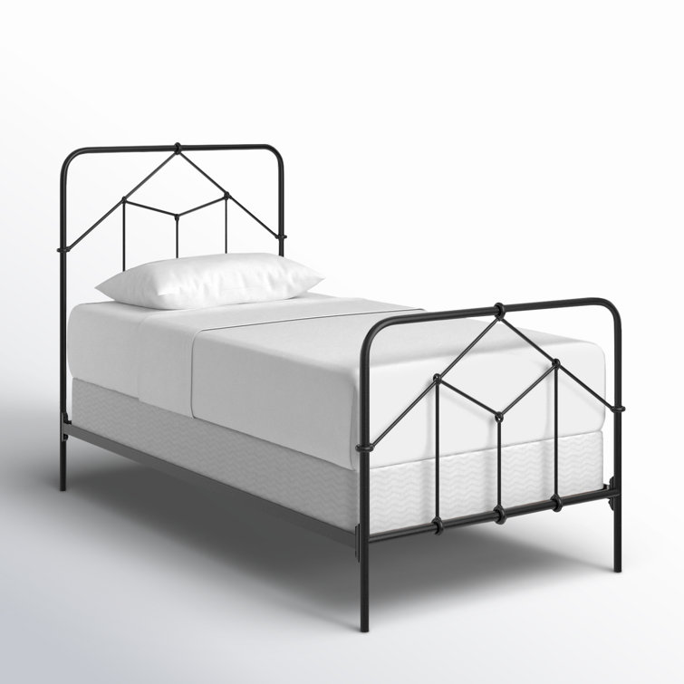 Black Twin Upholstered Metal Frame Bed with Headboard