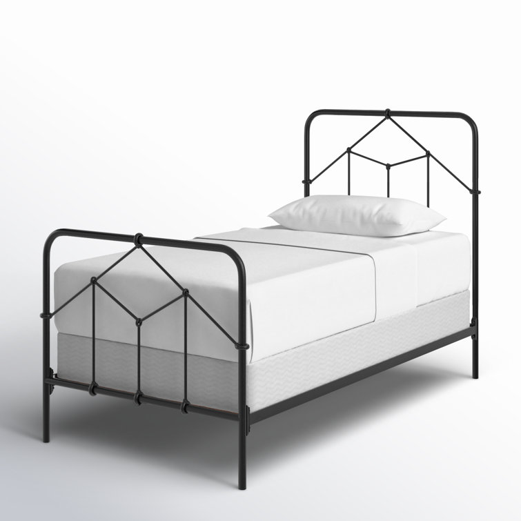 Black Twin Upholstered Metal Frame Bed with Headboard