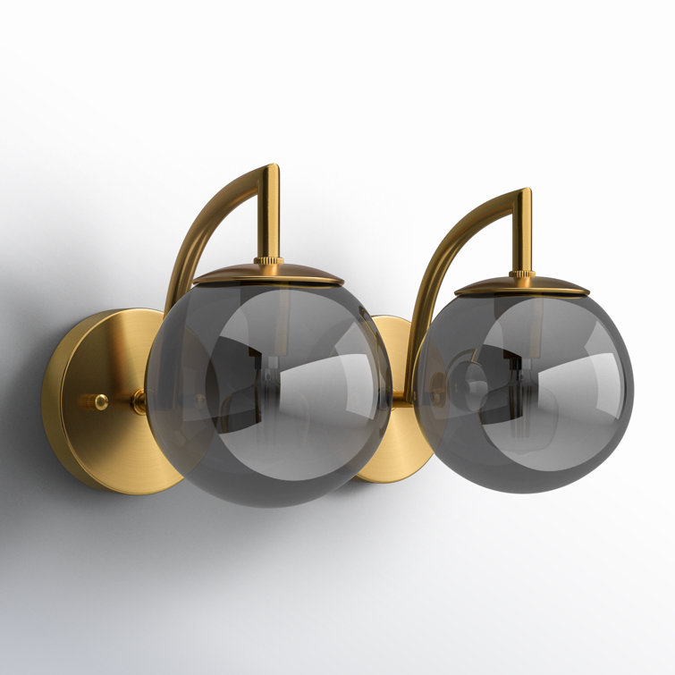 Smoke Gray and Brass Globe Wall Sconce Set