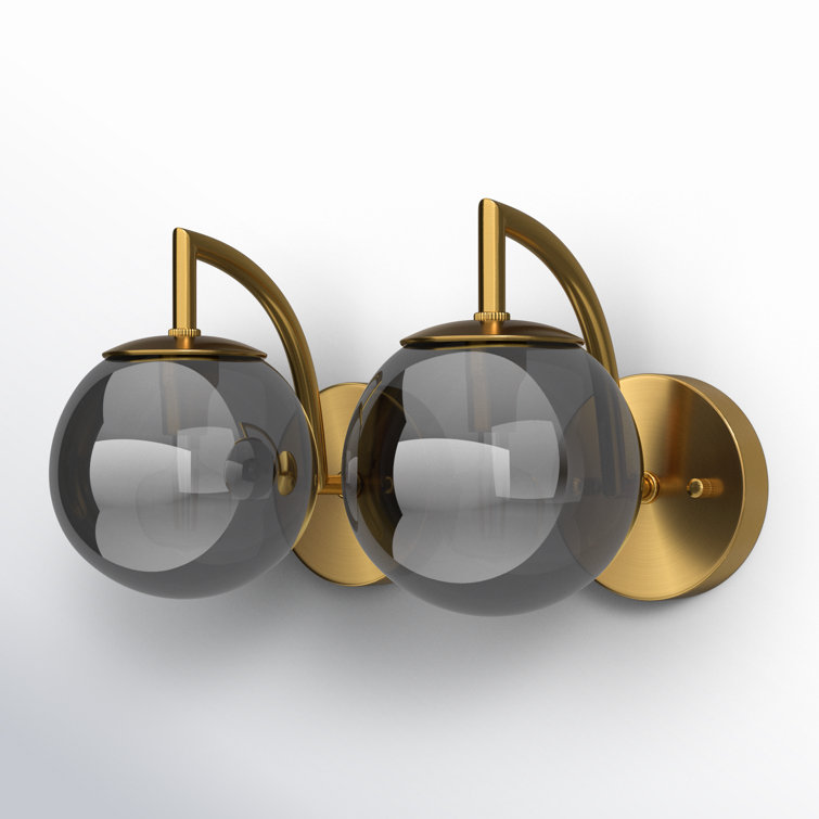 Smoke Gray and Brass Globe Wall Sconce Set