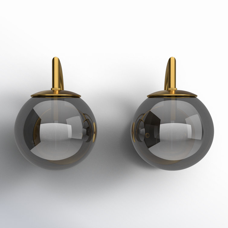 Smoke Gray and Brass Globe Wall Sconce Set