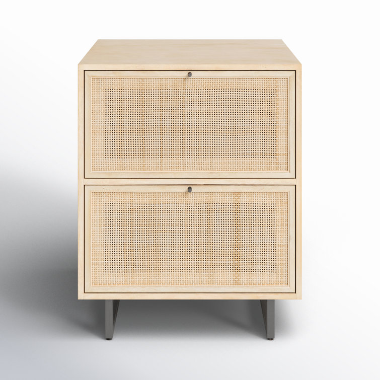 Contemporary Yellow Mango & Cane 2-Drawer Filing Cabinet