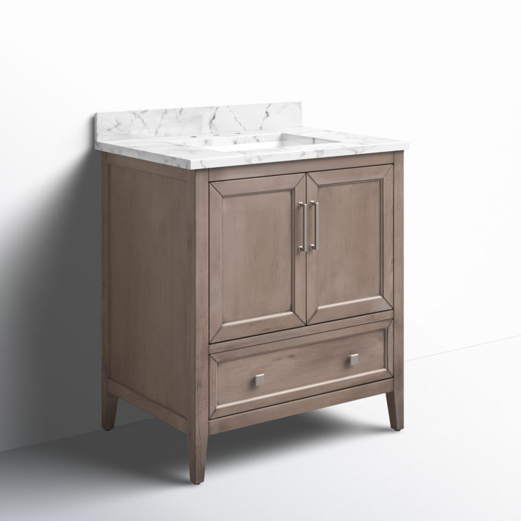 Gray Oak Single Sink Vanity with Carrara White Marble Top