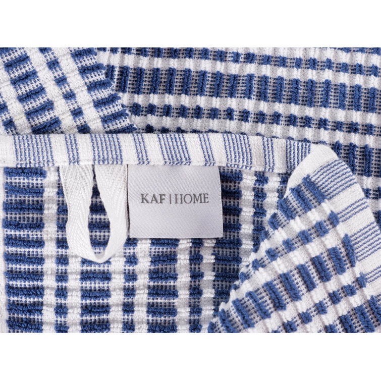 Set of 6 Blue and White Ripple Terry Kitchen Towels - 16" x 28"