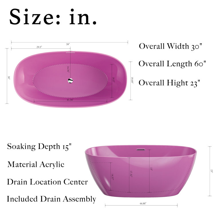 60'' Pink Acrylic Freestanding Double Slipper Bathtub