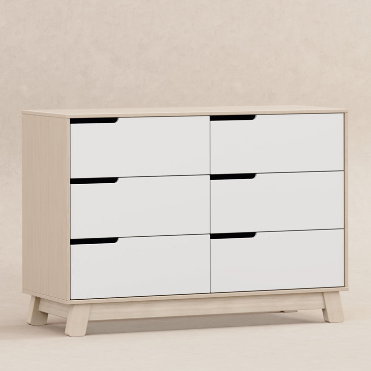 Hudson Mid-Century Modern 6-Drawer Dresser in Washed Natural/White
