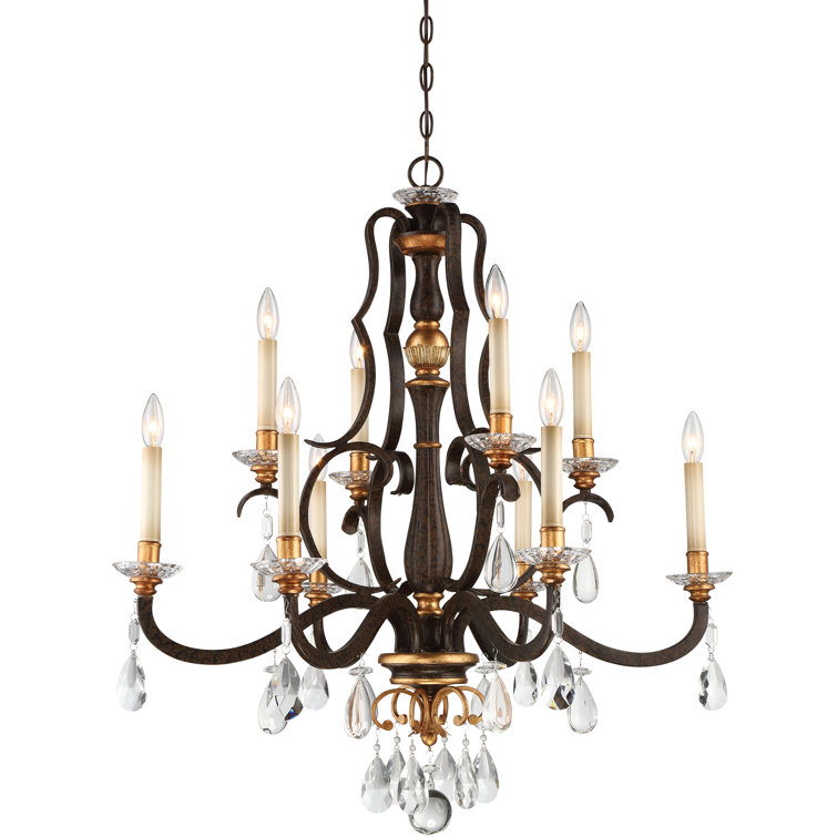 Raven Bronze and Gold 10-Light Dimmable Chandelier with Clear Glass Shades