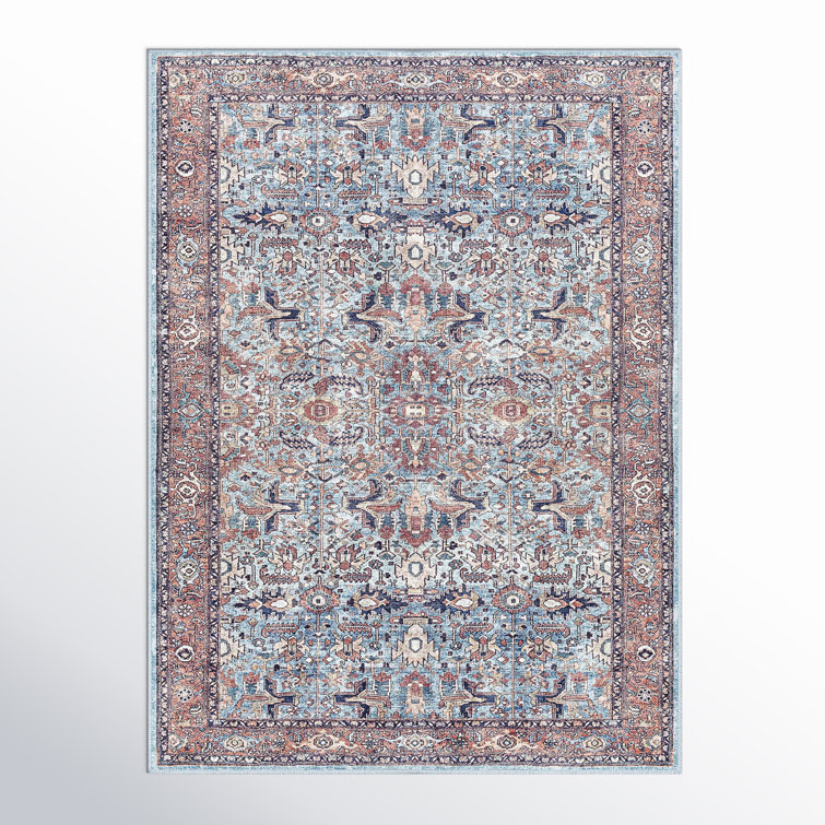 Analyah Blue and Red Synthetic Runner Rug