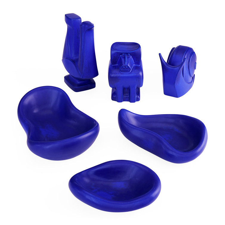 Medium Abstract Cobalt Blue Stoneware Decorative Bowl