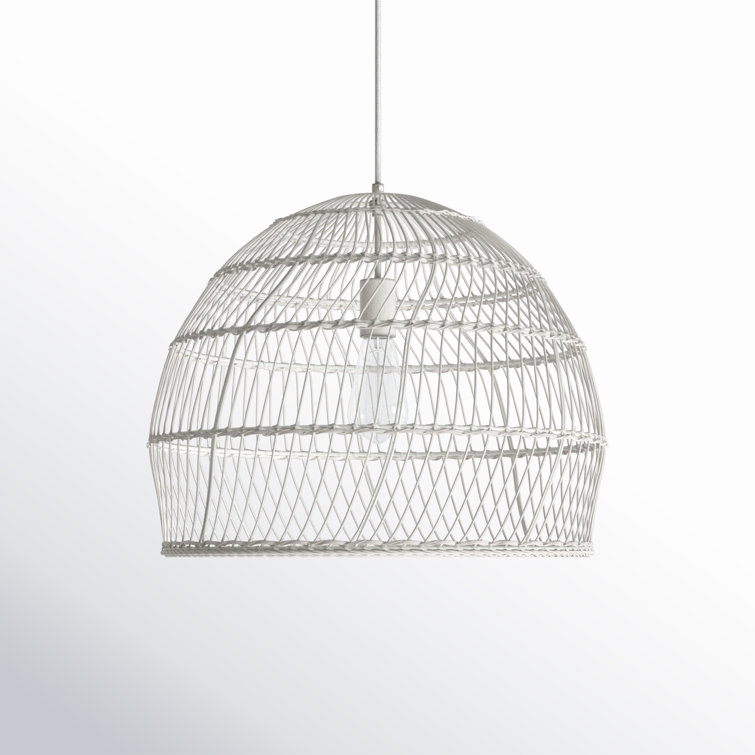 White Metal and Rattan Dome Pendant Light