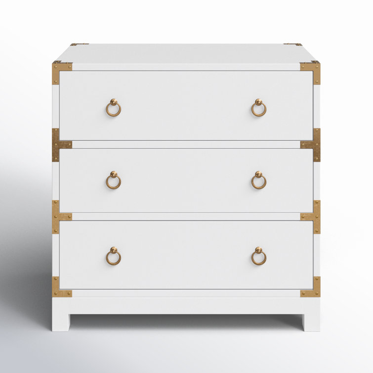 Transitional Glossy White Mango Wood 3-Drawer Dresser