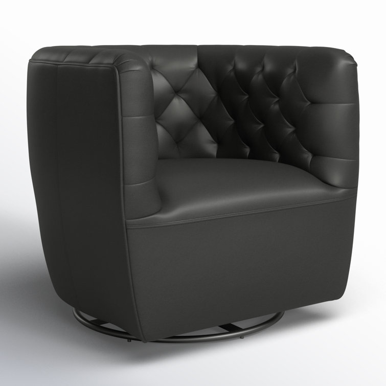 Heirloom Black Leather Swivel Barrel Chair