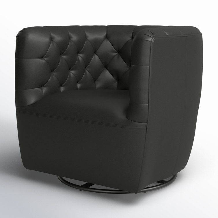 Heirloom Black Leather Swivel Barrel Chair