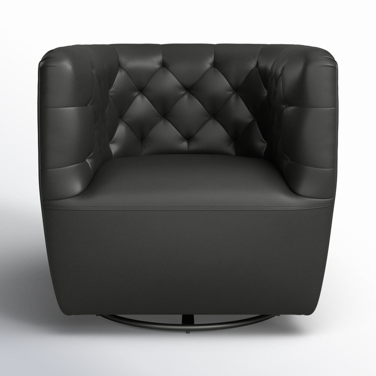 Heirloom Black Leather Swivel Barrel Chair