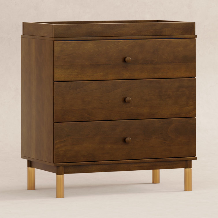 Gelato Natural Walnut 3-Drawer Dresser with Gold Accents