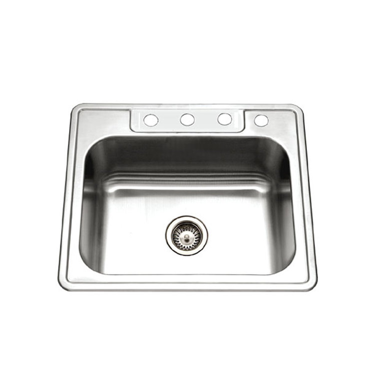 Glowtone 25" Stainless Steel Single Bowl Kitchen Sink with Center Drain