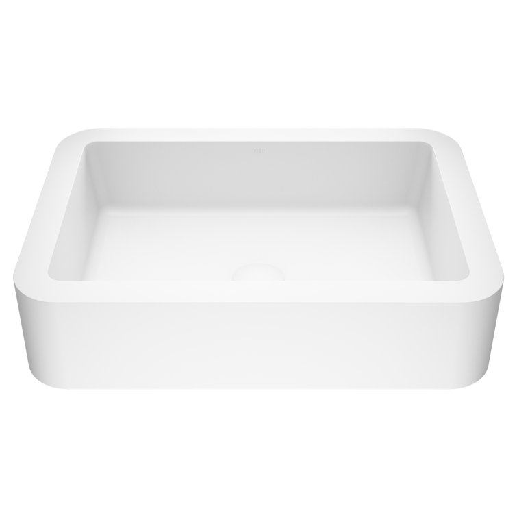 Matte White Stone Rectangular Vessel Sink 23"