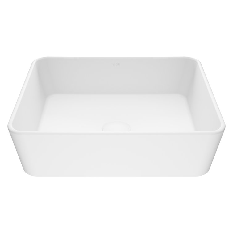 Modern White Rectangular Above-Counter Stone Vessel Sink