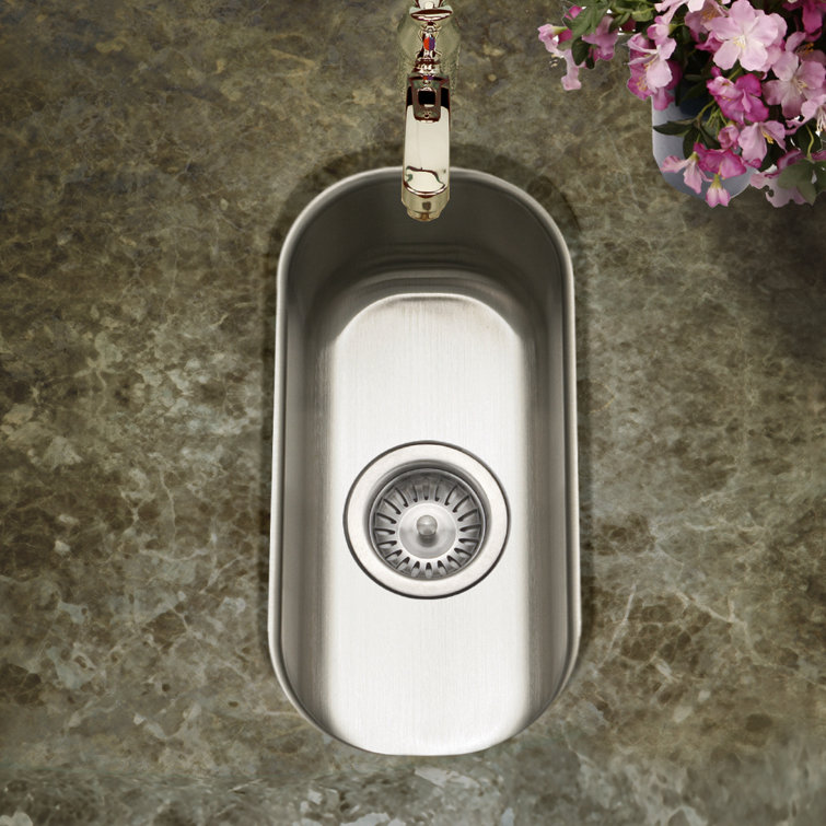 Compact Stainless Steel Undermount Bar Prep Sink with Basket Strainer