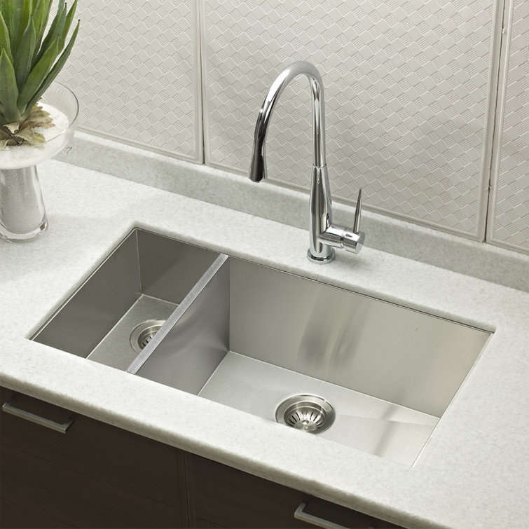 Contempo 33'' Stainless Steel Double Bowl Undermount Kitchen Sink