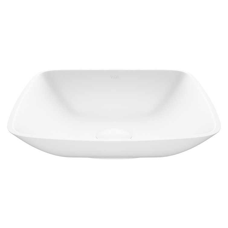 Elegant Matte White 13.75'' Square Stone Vessel Bathroom Sink