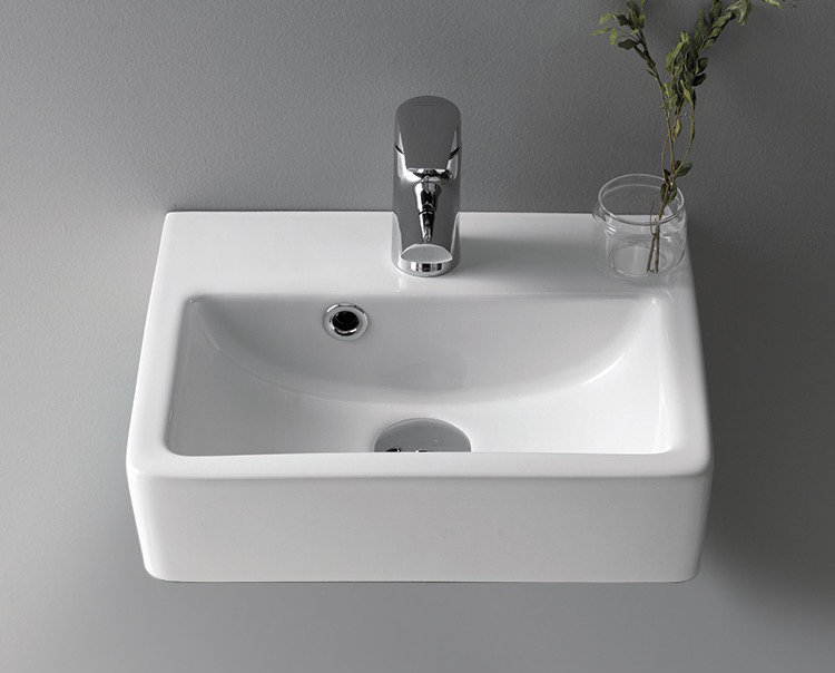 Mini Glossy White Ceramic Rectangular Wall-Mount Bathroom Sink