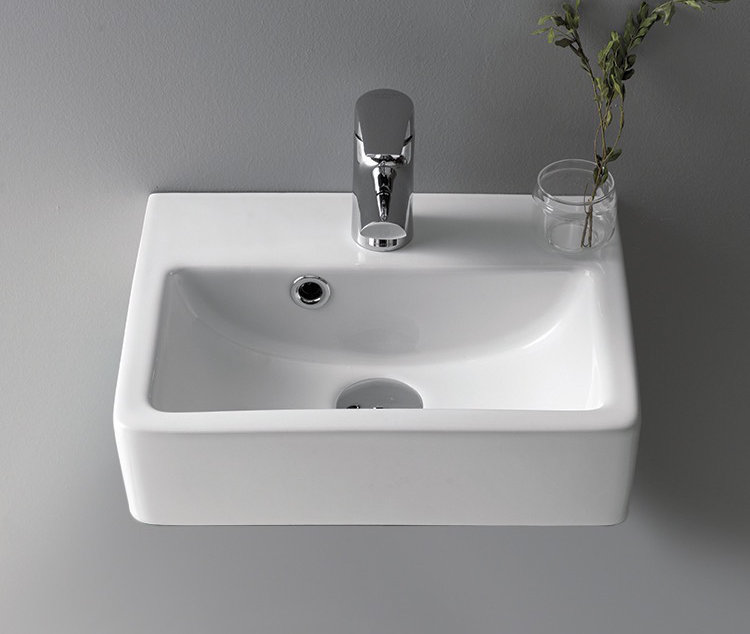 Mini Glossy White Ceramic Rectangular Wall-Mount Bathroom Sink