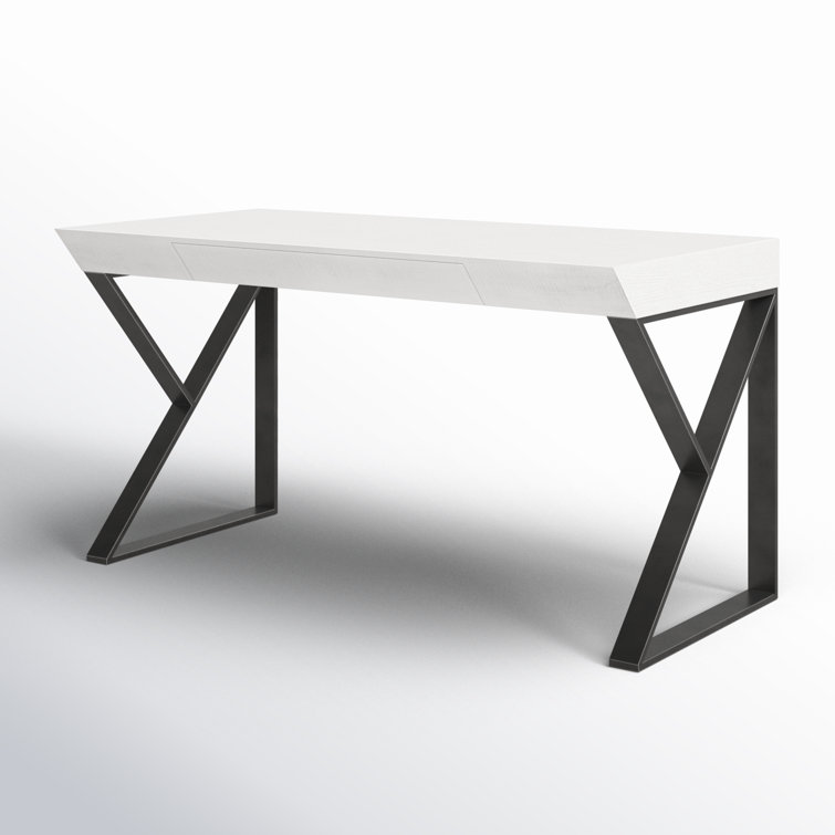 White Wood Transitional Home Office Desk with Drawer