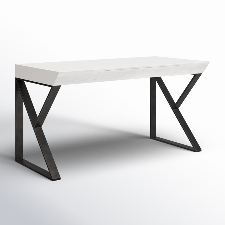 White Wood Transitional Home Office Desk with Drawer