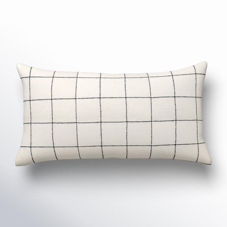 Black and Beige Embroidered Cotton Blend Lumbar Pillow Cover
