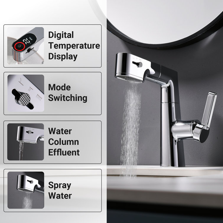 Chrome Single Hole Bathroom Faucet with Lever Handle