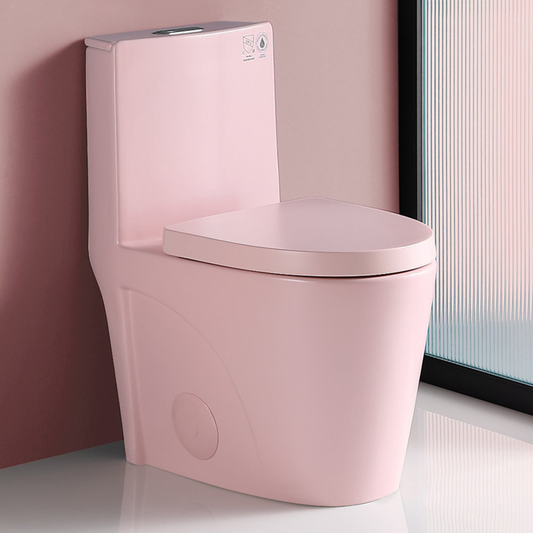 Rose Pink Ceramic Dual Flush Elongated One-Piece Toilet