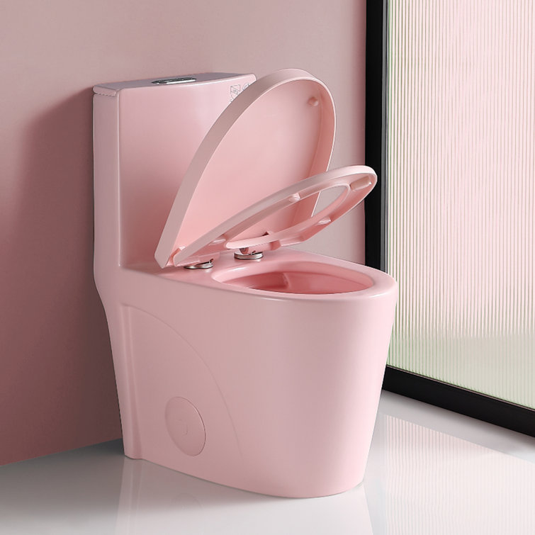 Rose Pink Ceramic Dual Flush Elongated One-Piece Toilet