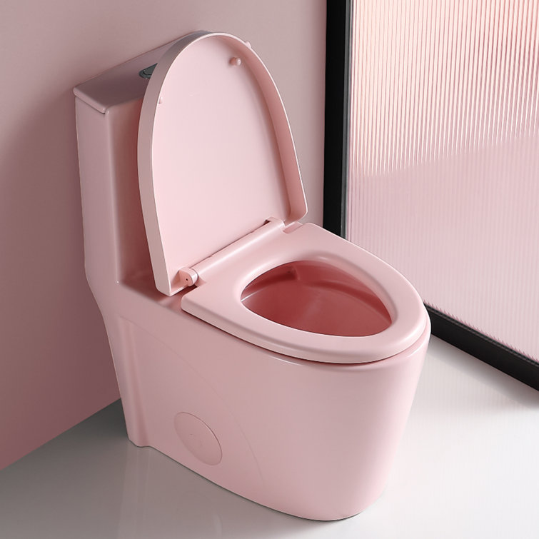 Rose Pink Ceramic Dual Flush Elongated One-Piece Toilet