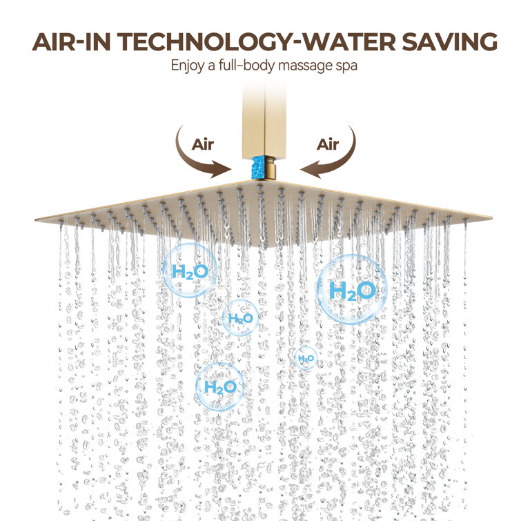 Brushed Gold Ceiling Mounted Dual Shower System with Body Jets