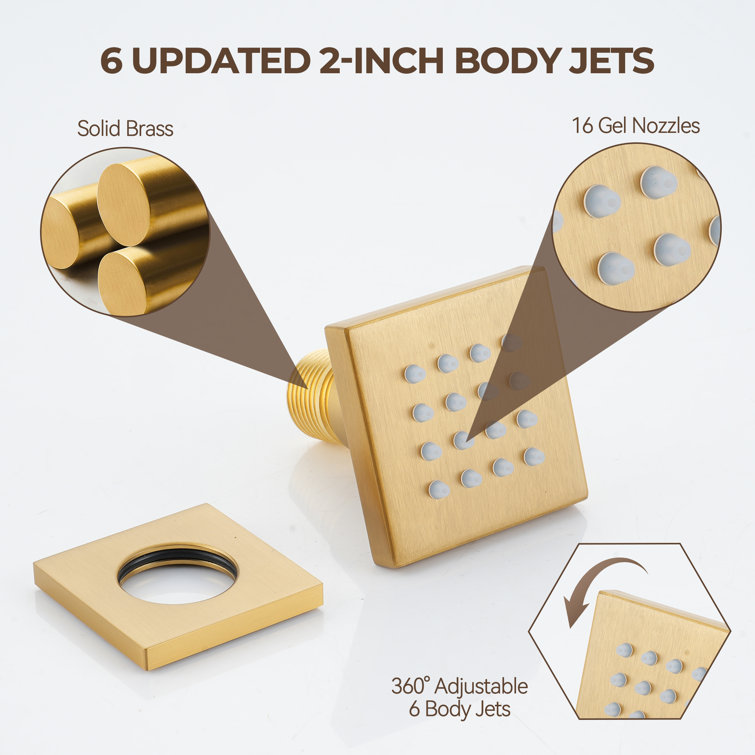 Brushed Gold Ceiling Mounted Dual Shower System with Body Jets