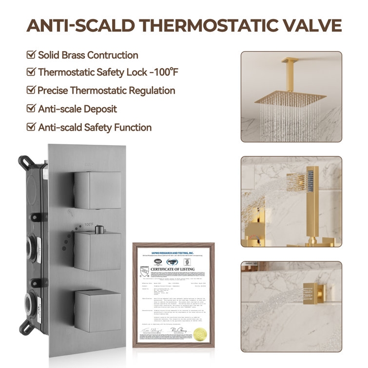 Brushed Gold Ceiling Mounted Dual Shower System with Body Jets