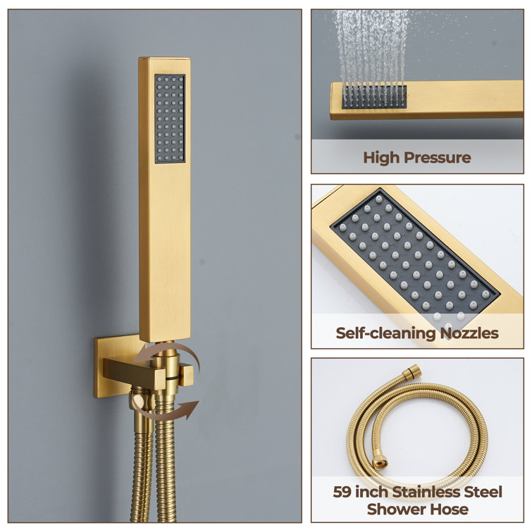 Brushed Gold Ceiling Mounted Dual Shower System with Body Jets