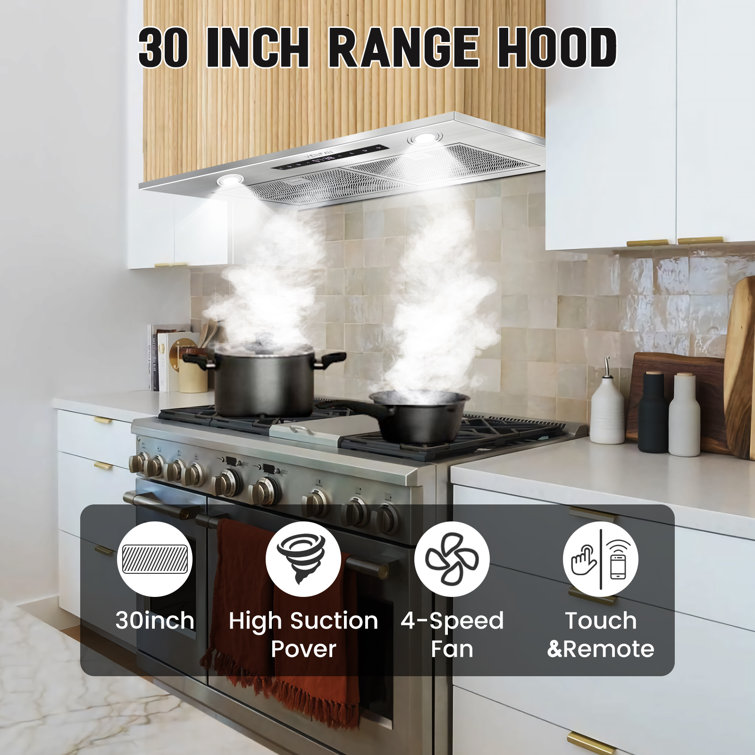 30'' Stainless Steel Convertible Range Hood Insert with Charcoal Filter