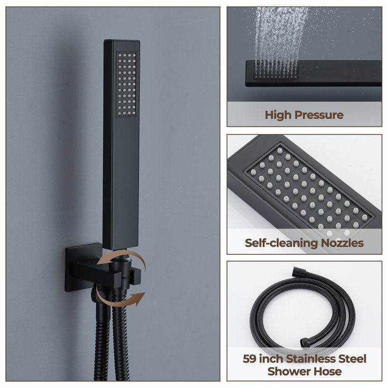 Large Matte Black Dual Square Ceiling Mounted Rainfall Shower System