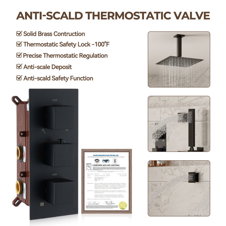 Large Matte Black Dual Square Ceiling Mounted Rainfall Shower System