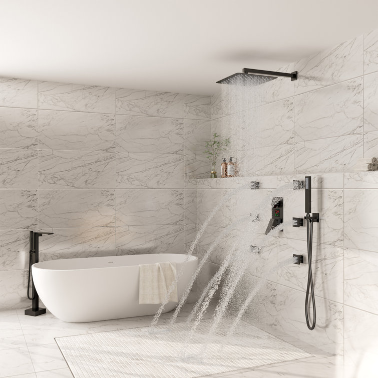 Matte Black 12" Dual Square Wall Mounted Shower System with Body Jets