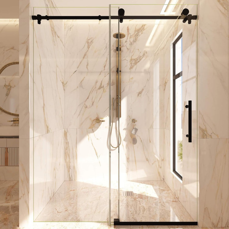 Matte Black Frameless Sliding Shower Door 48 x 76 Inch