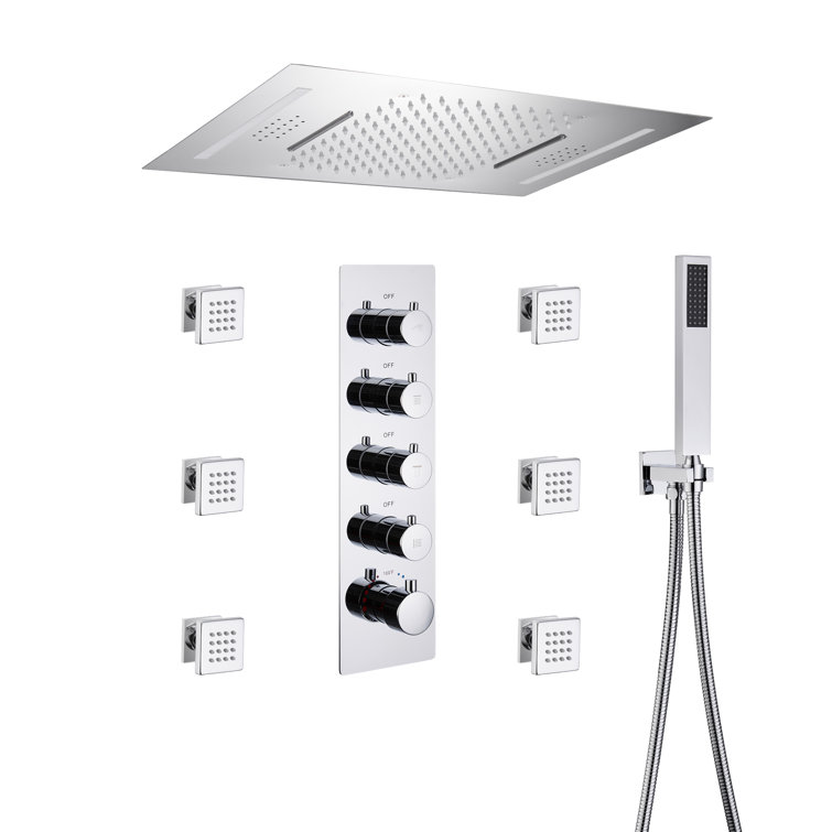 Chrome Ceiling Mounted LED Shower System with Bluetooth Speaker