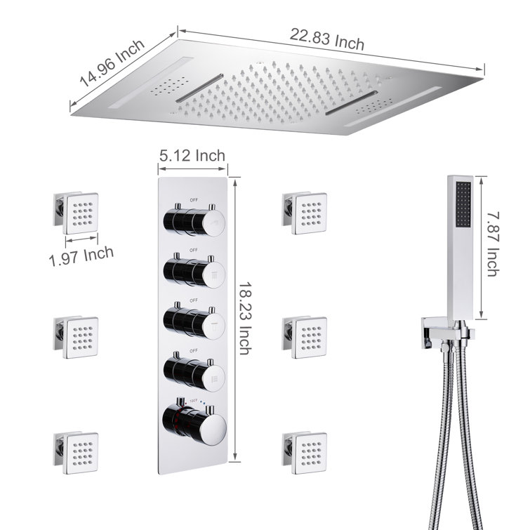 Chrome Ceiling Mounted LED Shower System with Bluetooth Speaker