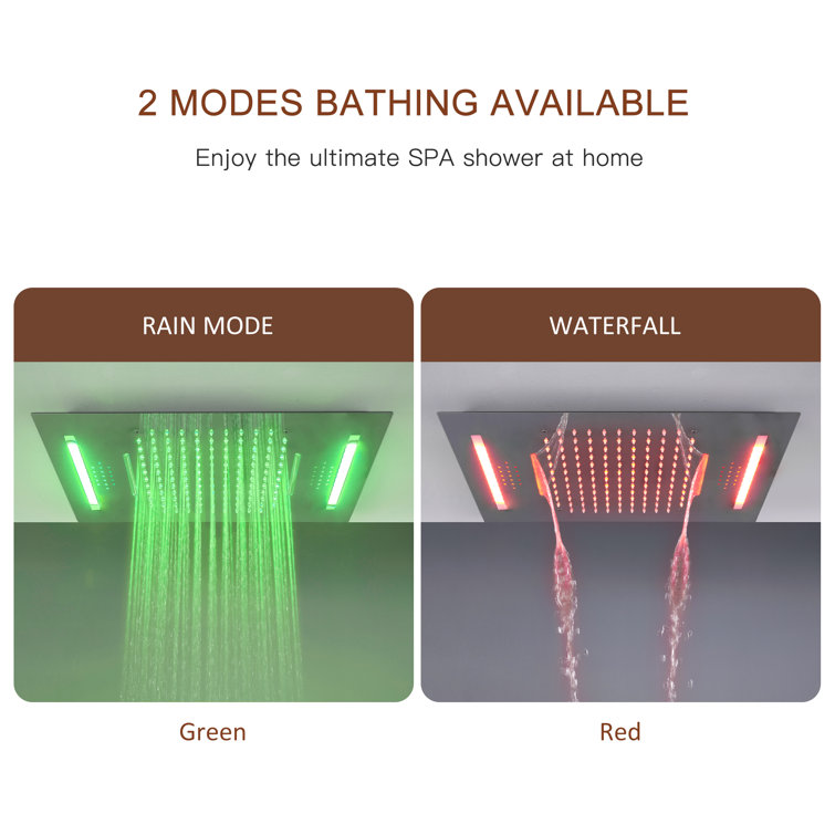 Chrome Ceiling Mounted LED Shower System with Bluetooth Speaker