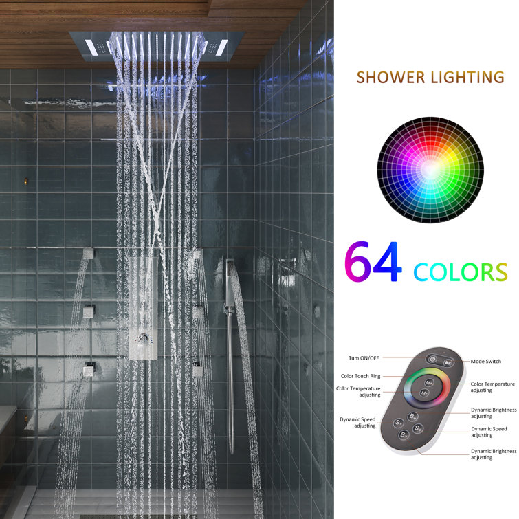 Chrome Ceiling Mounted LED Shower System with Bluetooth Speaker