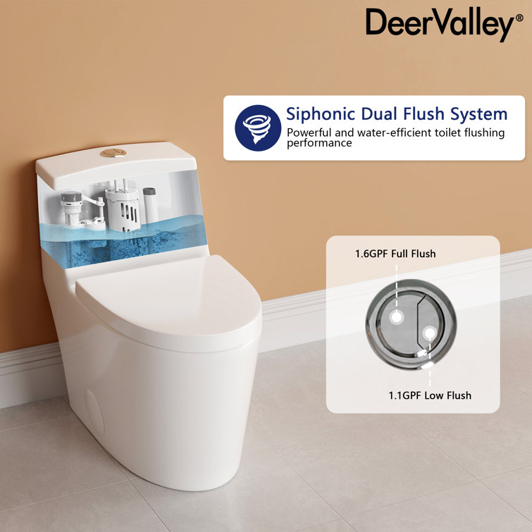 White Elongated Dual-Flush One-Piece Toilet with Silver Button